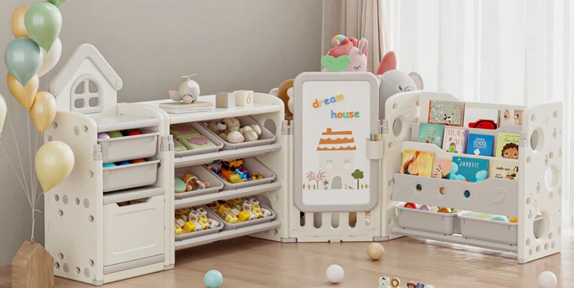 Kids Toy Storage Organizer with Bookshelf and Whiteboard