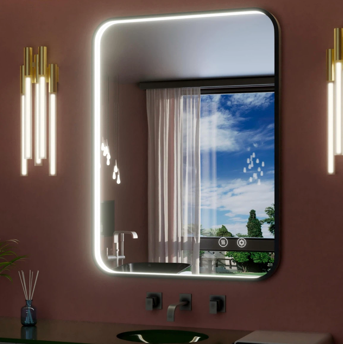 JSneijder 28"X36" Black LED Bathroom Mirror With Lights
