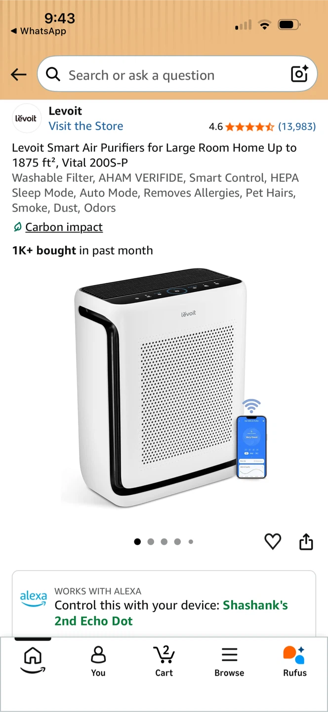 Levoit Vital 200S-P Smart Air Purifier for Large Rooms