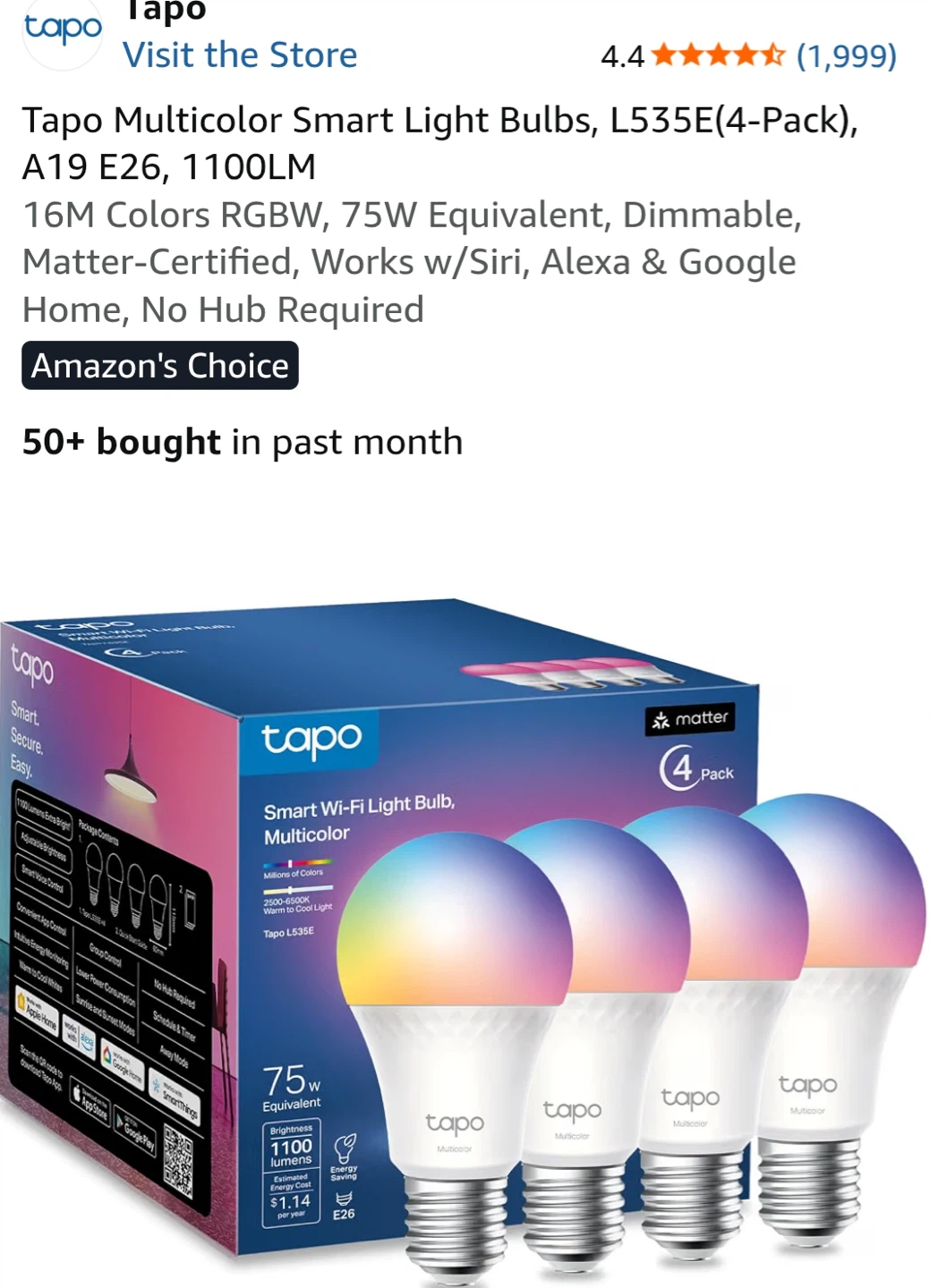 Tapo Smart Wi-Fi Multicolor Light Bulbs (4 Pack) - photo 3