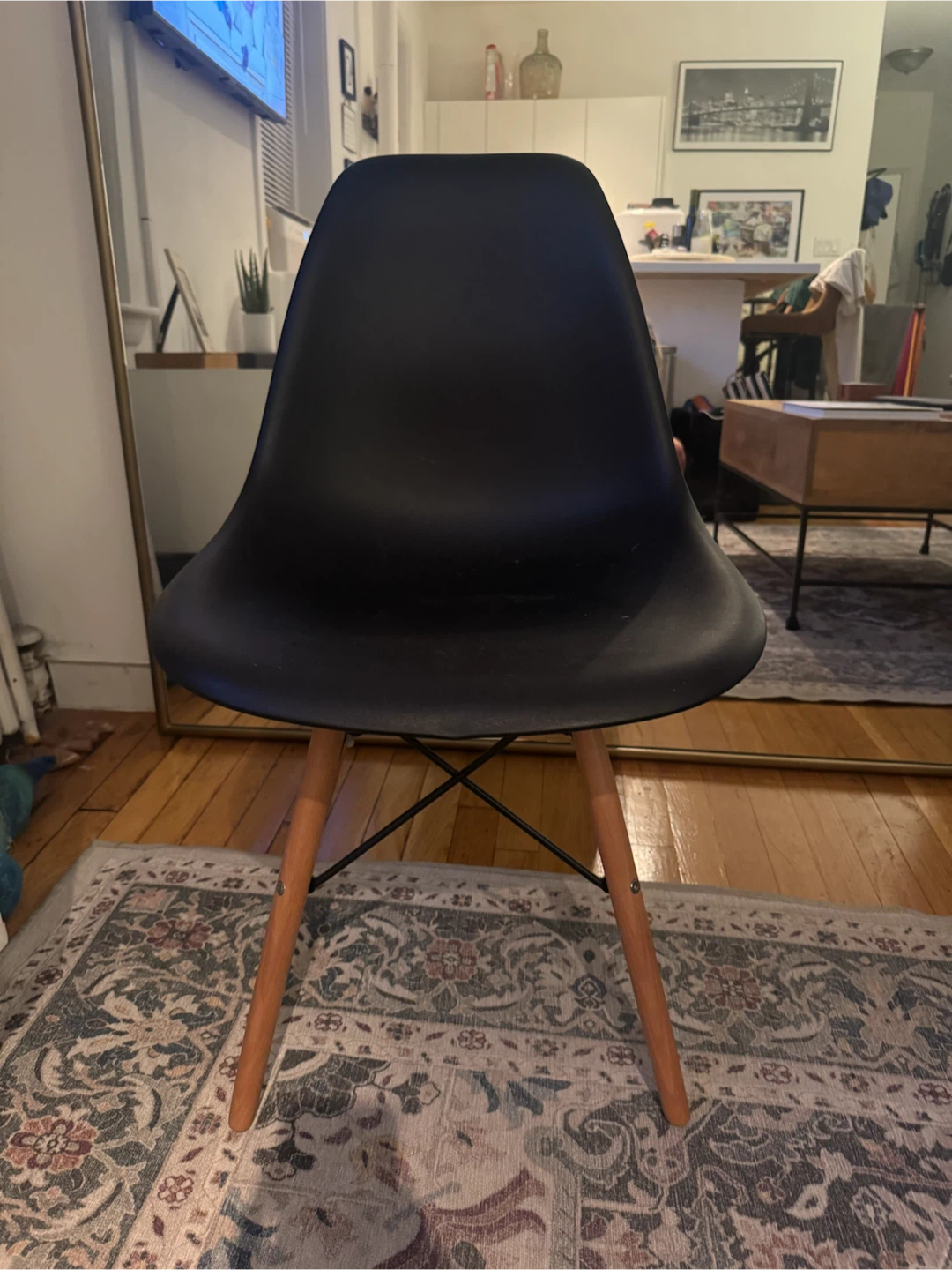 Black Plastic Dining Chair with Wood Legs