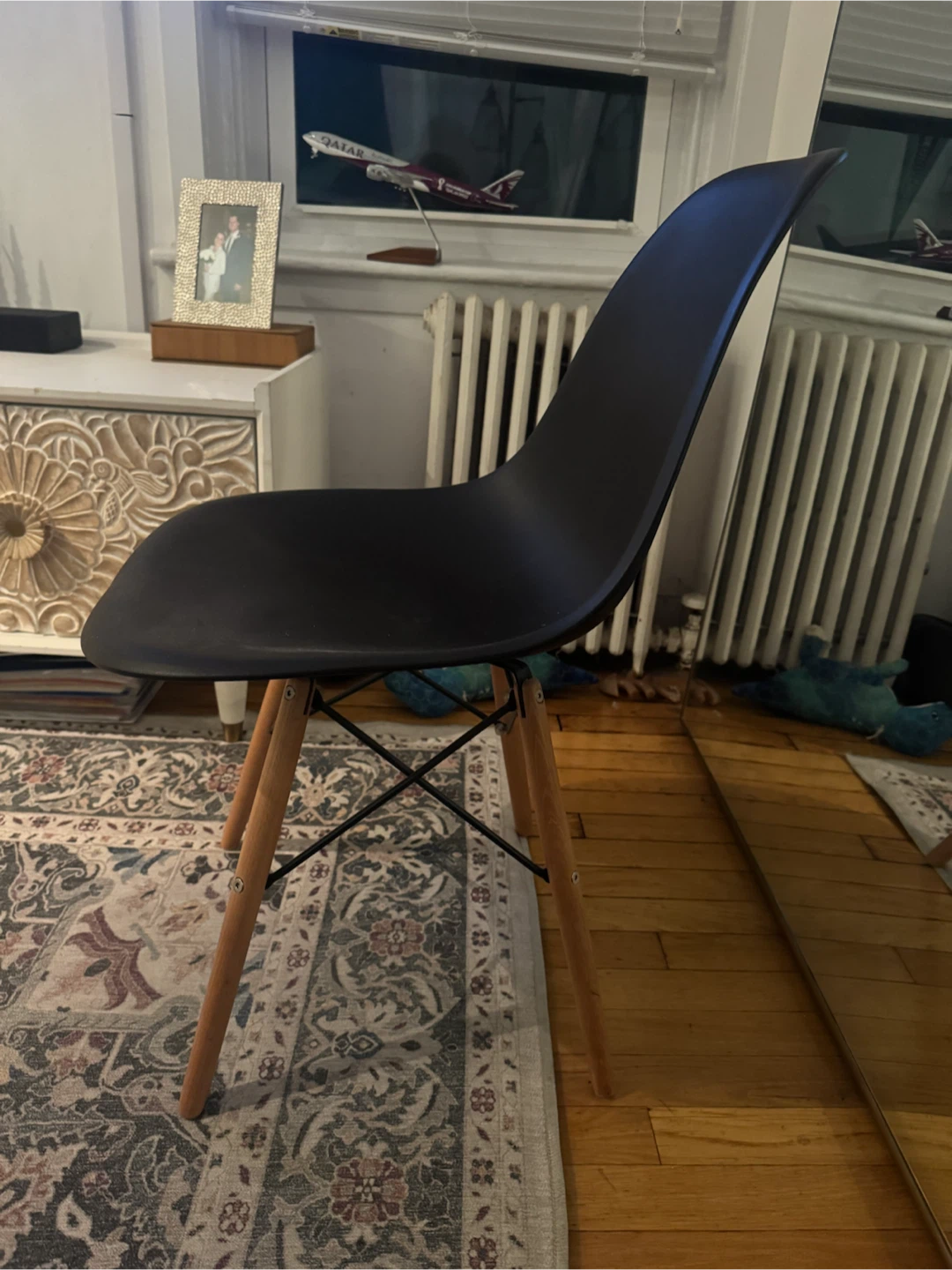 Black Plastic Dining Chair with Wood Legs - photo 2