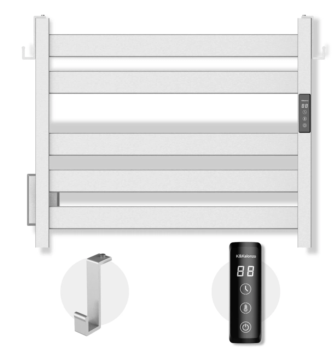 K&KALONZO 5-Bar Electric Towel Warmer Timer Brushed Nickel