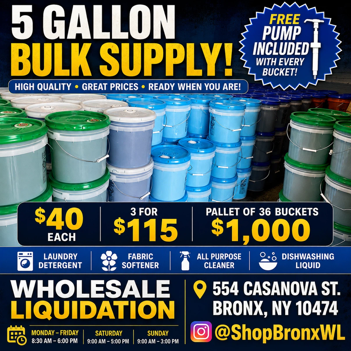 5 Gallon Bulk Cleaning Supply Buckets