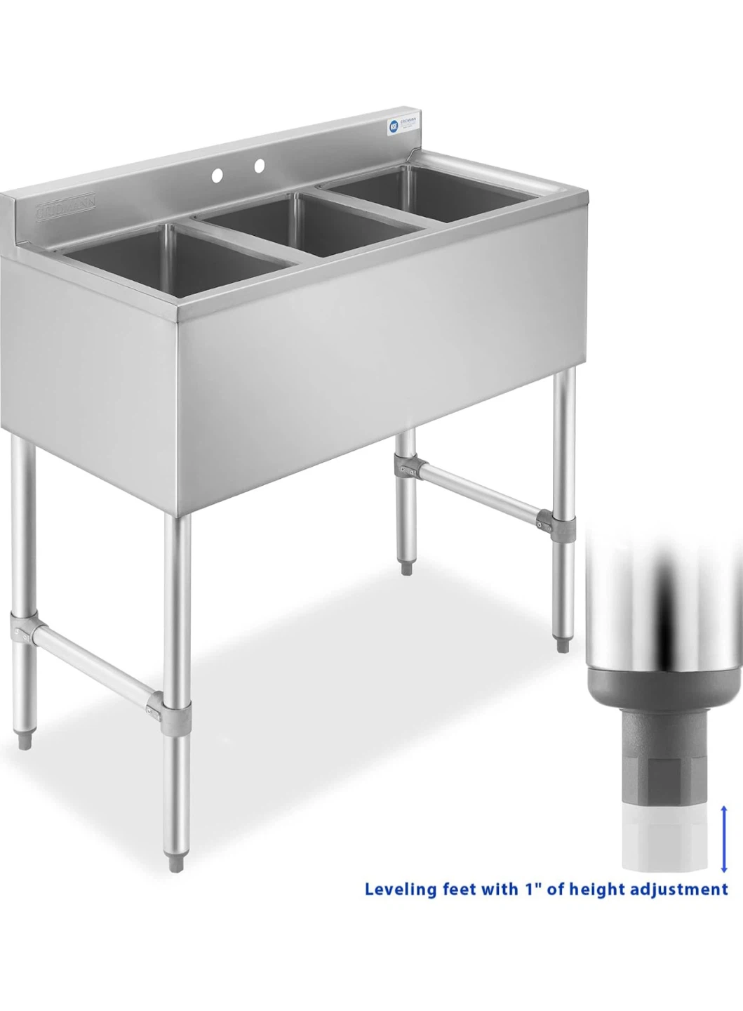 Commercial 3-Compartment Stainless Steel Sink - photo 2