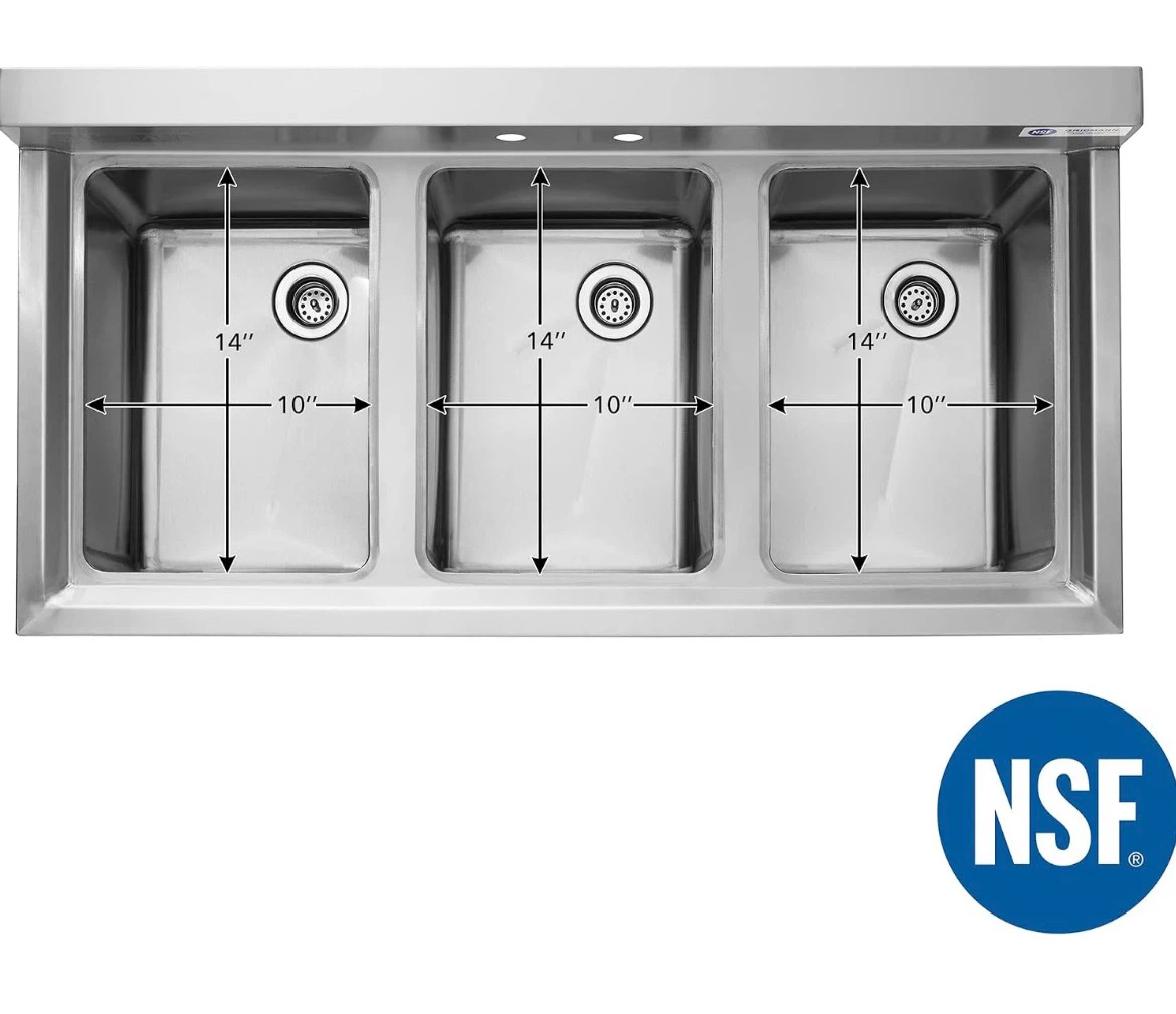 Commercial 3-Compartment Stainless Steel Sink - photo 3