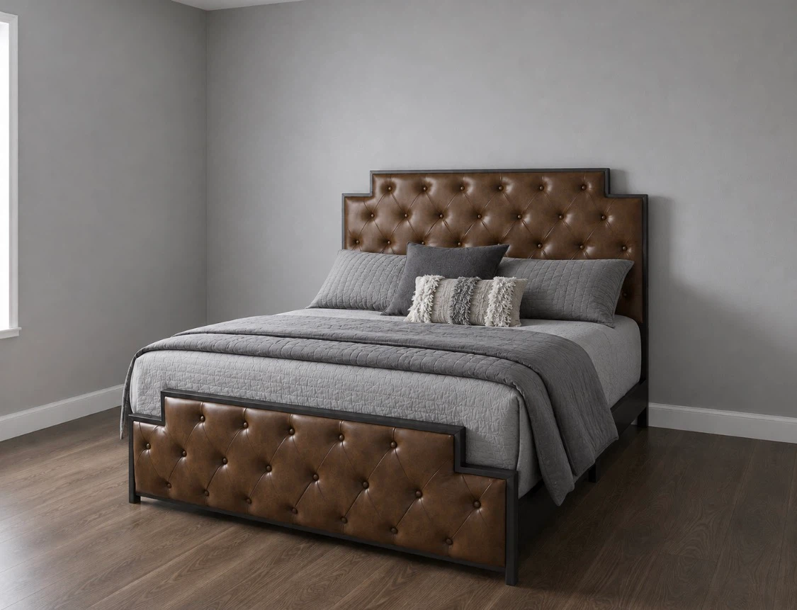 New Study Queen Size Platform Button Tufted Bed