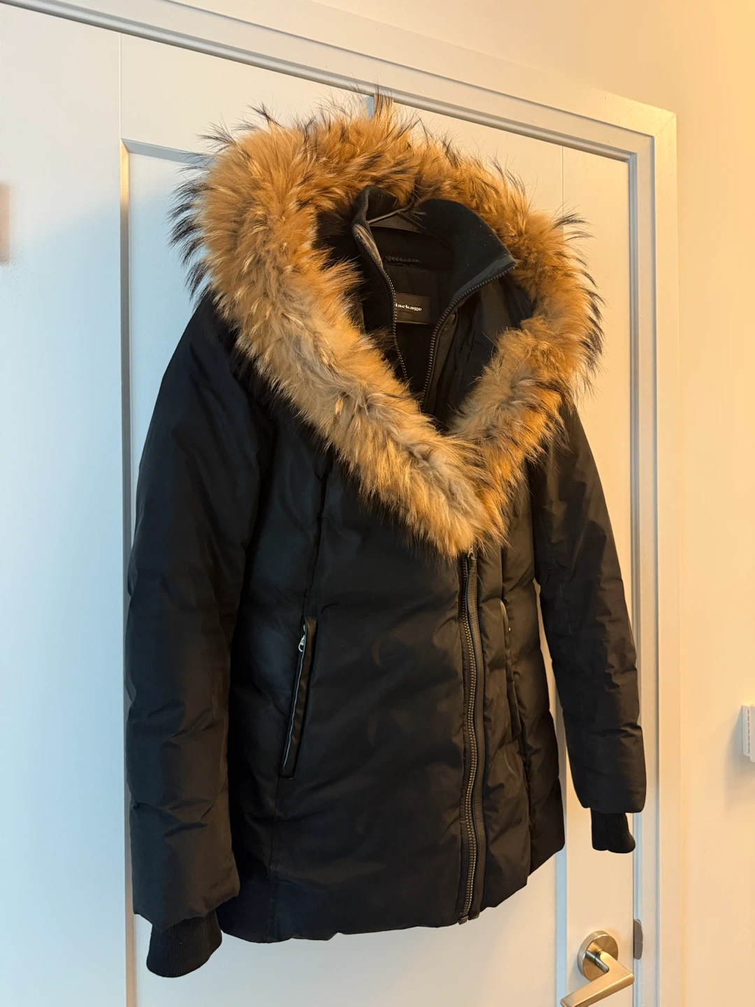 Mackage Black Down Puffer Coat with Fur Hood
