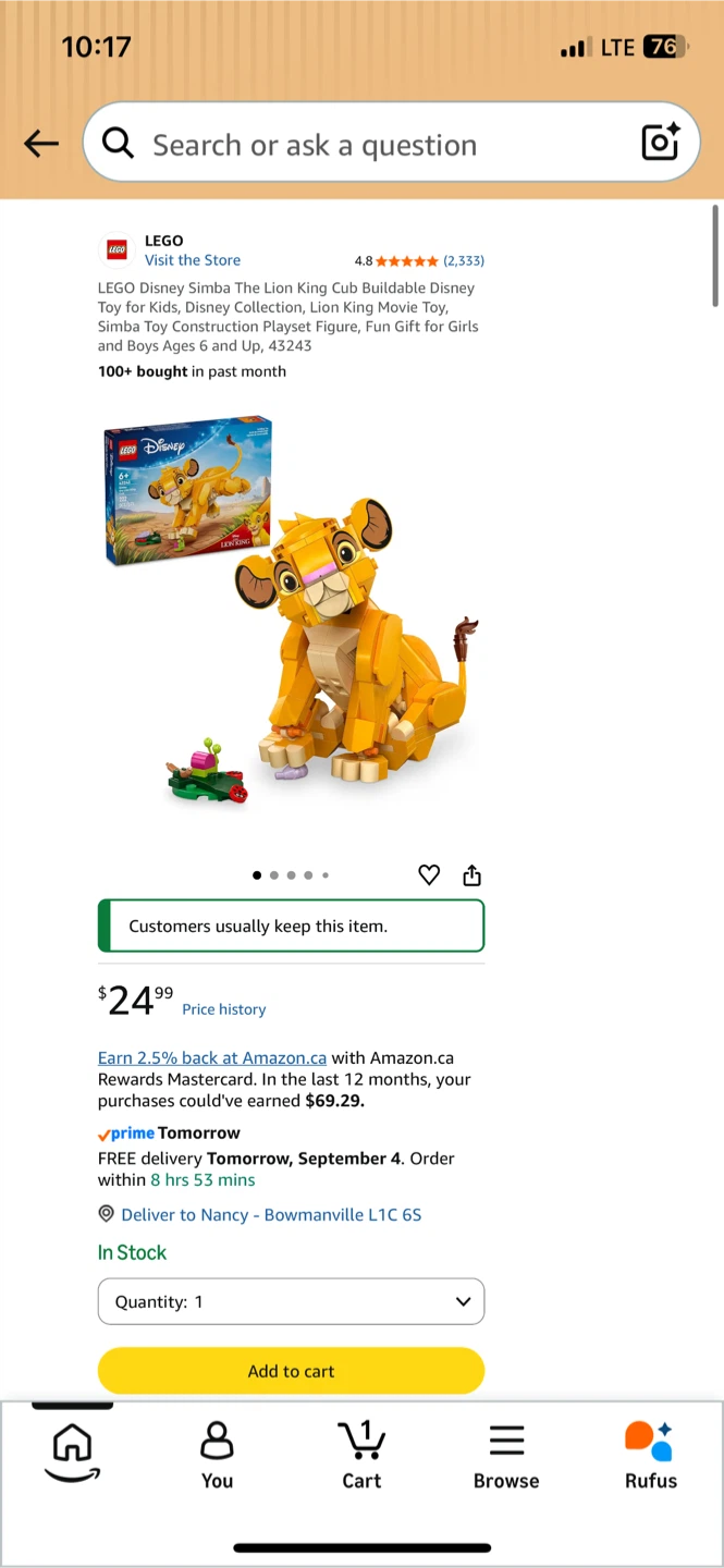 NEW! LEGO Disney Simba The Lion King Cub 43243