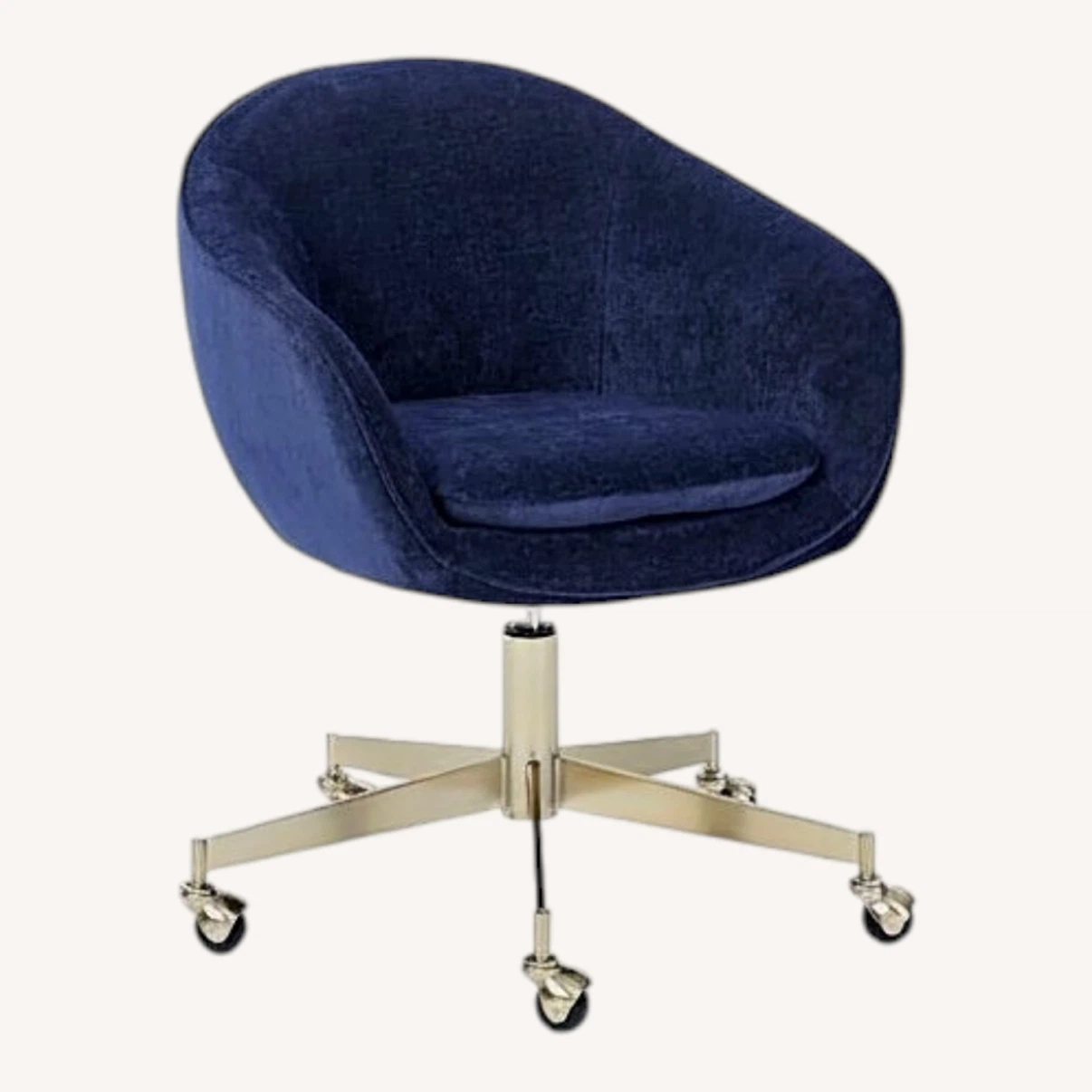 West Elm Navy Blue Velvet Swivel Office Chair with Gold Base - photo 5