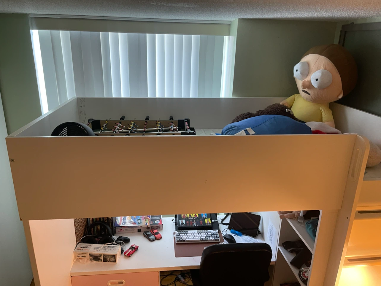White Loft Bed with Desk and Shelving - photo 2