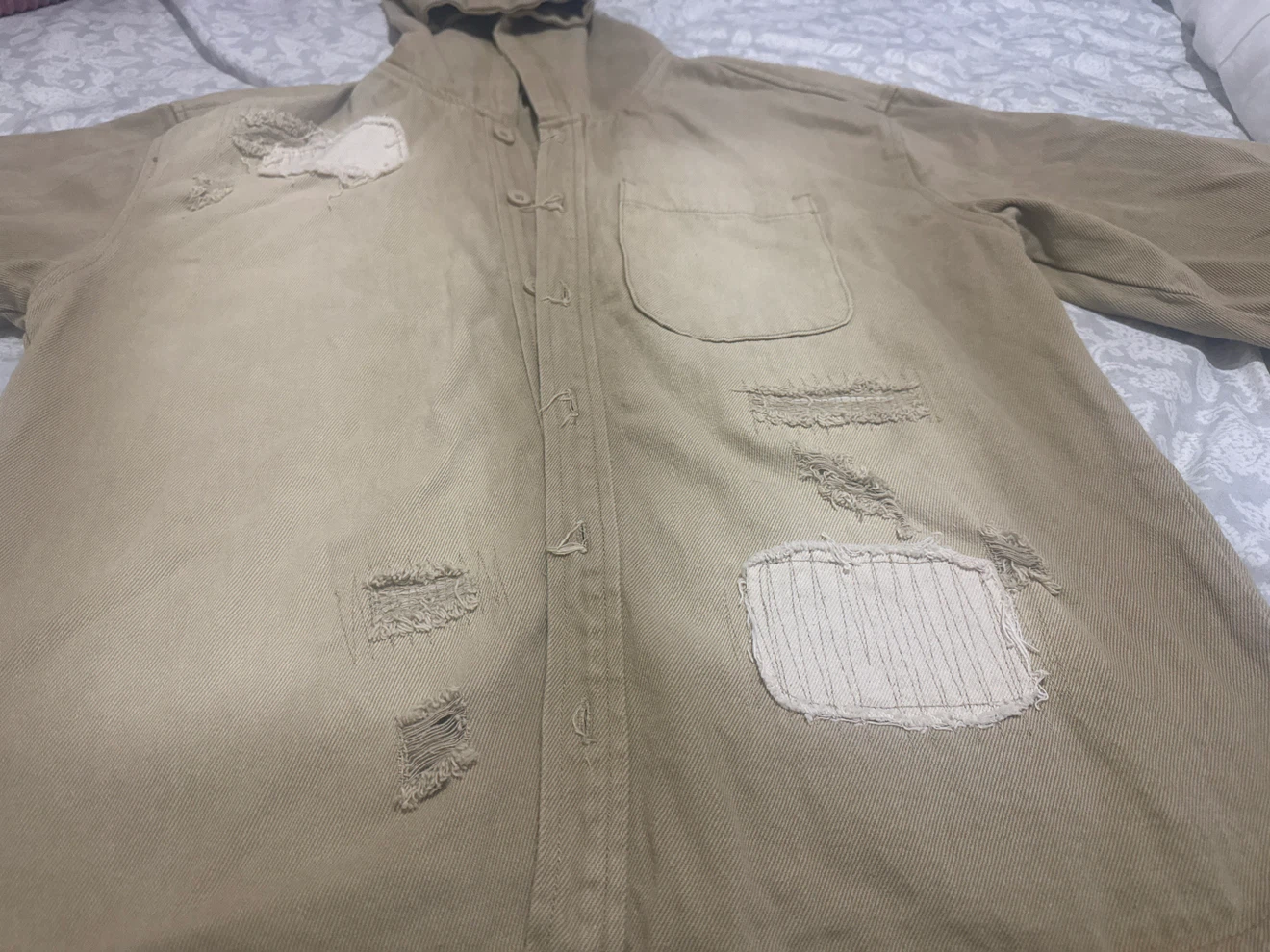 Forever 21 Men's Distressed Hooded Shirt - Tan, Small - photo 3
