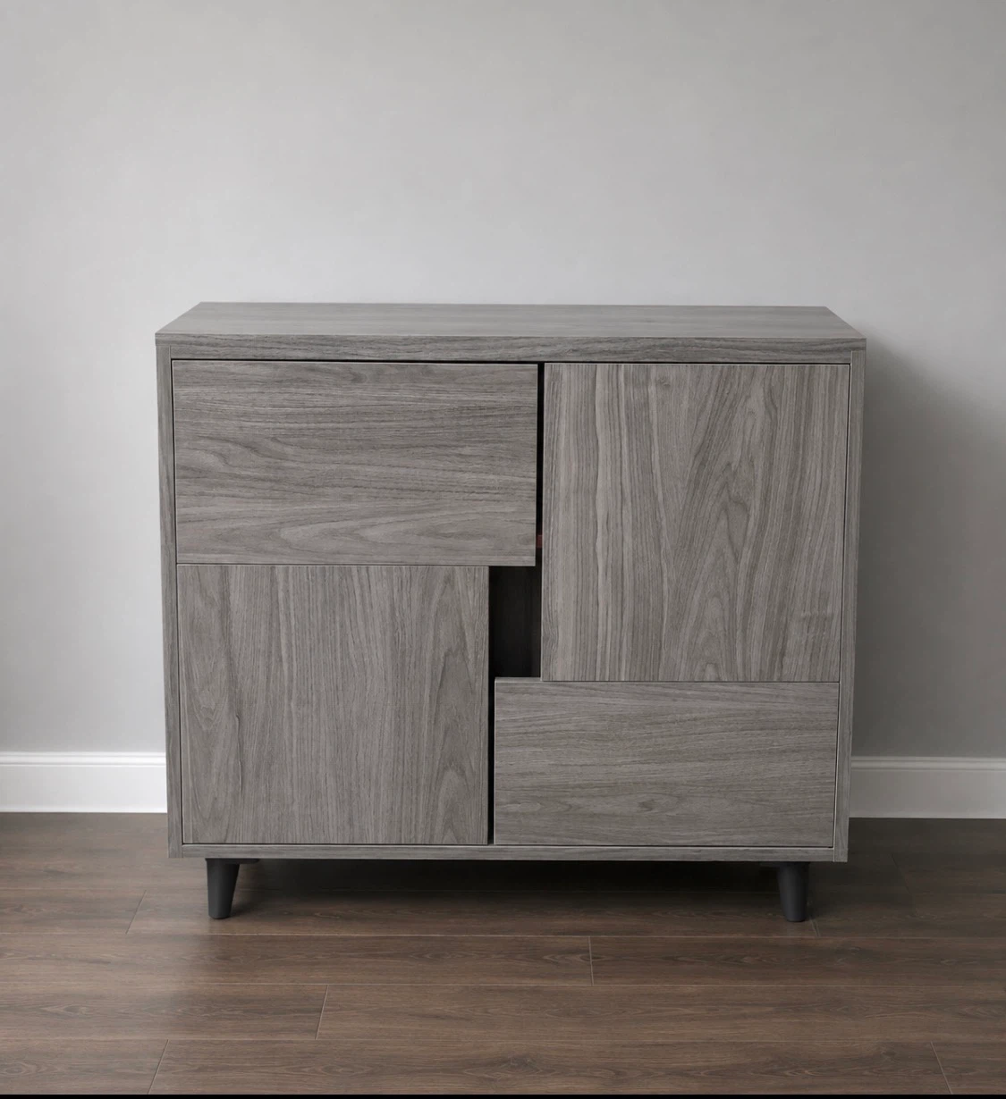 New Gray Storage Accent Cabinet with Red Pop Color