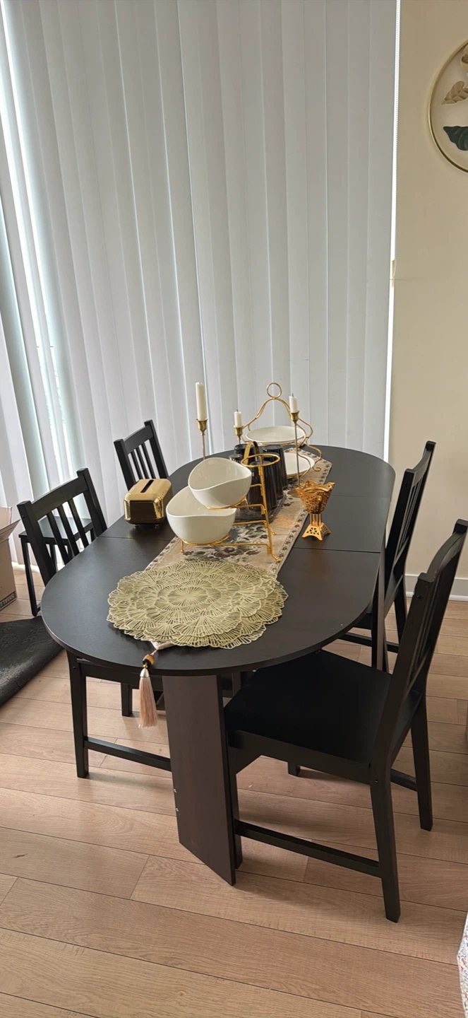 Black Dining Table and Four Chairs Extendable
