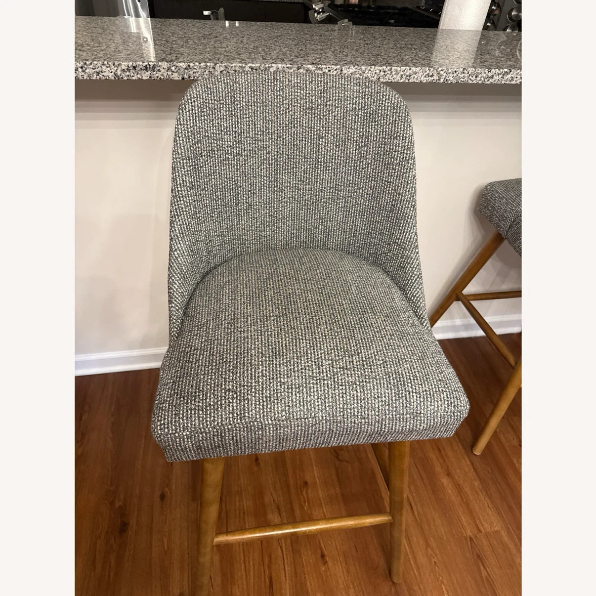 Gray Upholstered Bar Stools with Wooden Legs (Set of 3) - photo 2