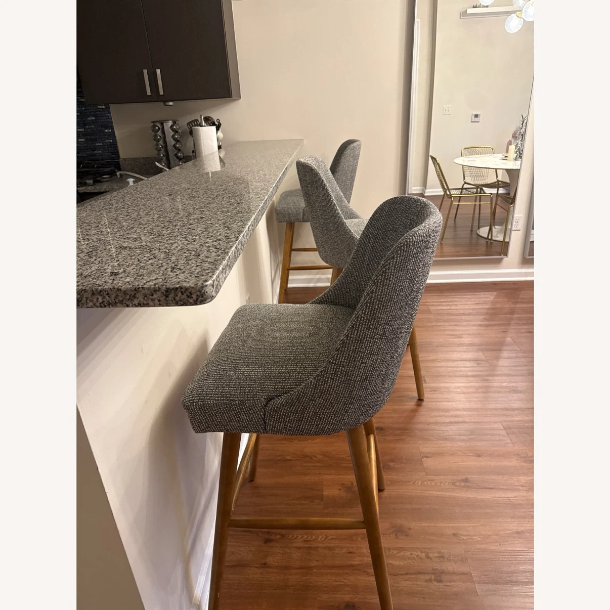 Gray Upholstered Bar Stools with Wooden Legs (Set of 3) - photo 3