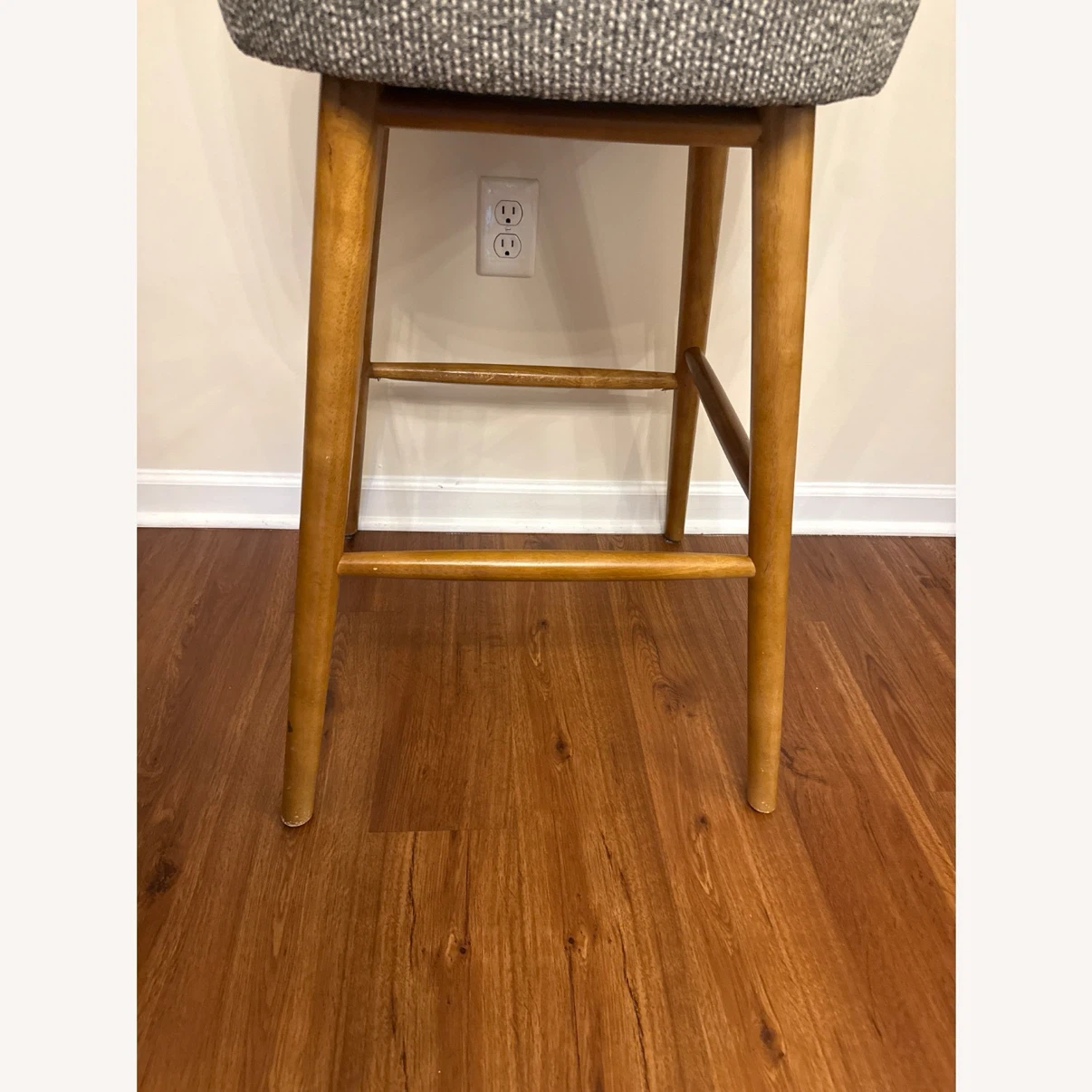Gray Upholstered Bar Stools with Wooden Legs (Set of 3) - photo 5