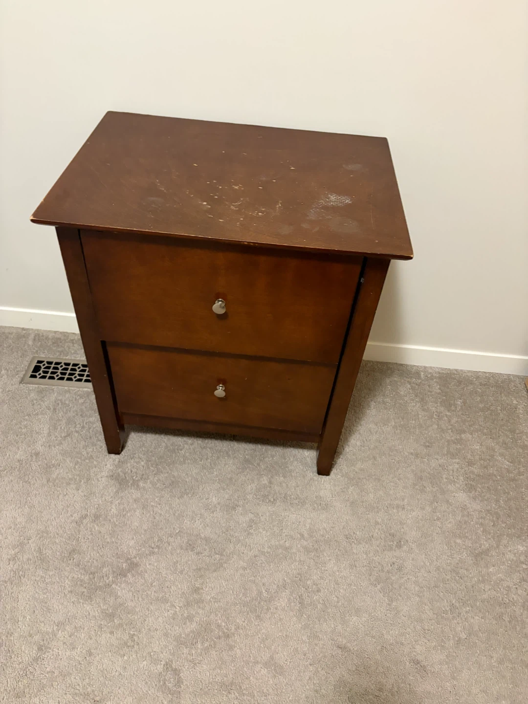 Two-Drawer Dark Wood Nightstand