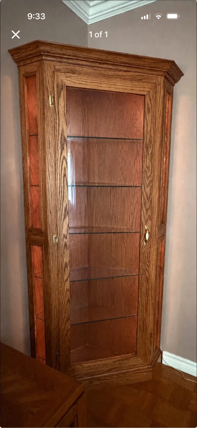 Wooden Corner Display Cabinet with Glass Doors