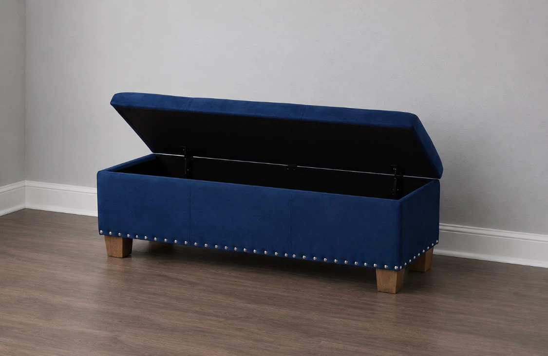 New Blue Storage Accent Ottoman with Nailhead Trim - photo 2