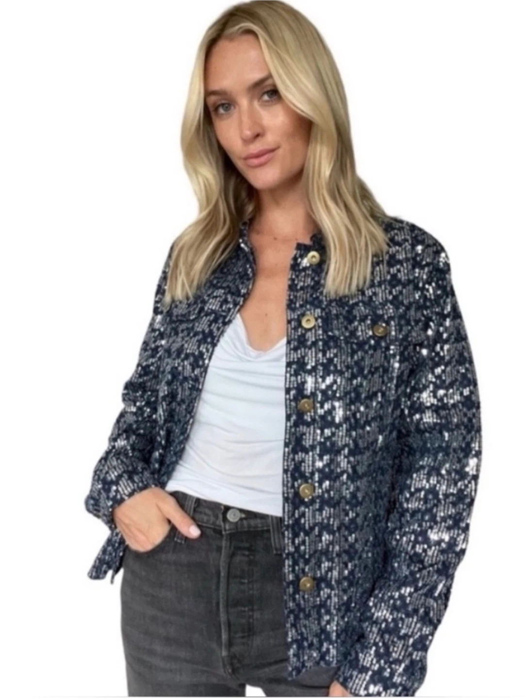 NWT Six/Fifty Pixie Sequin Denim Jacket - US Medium