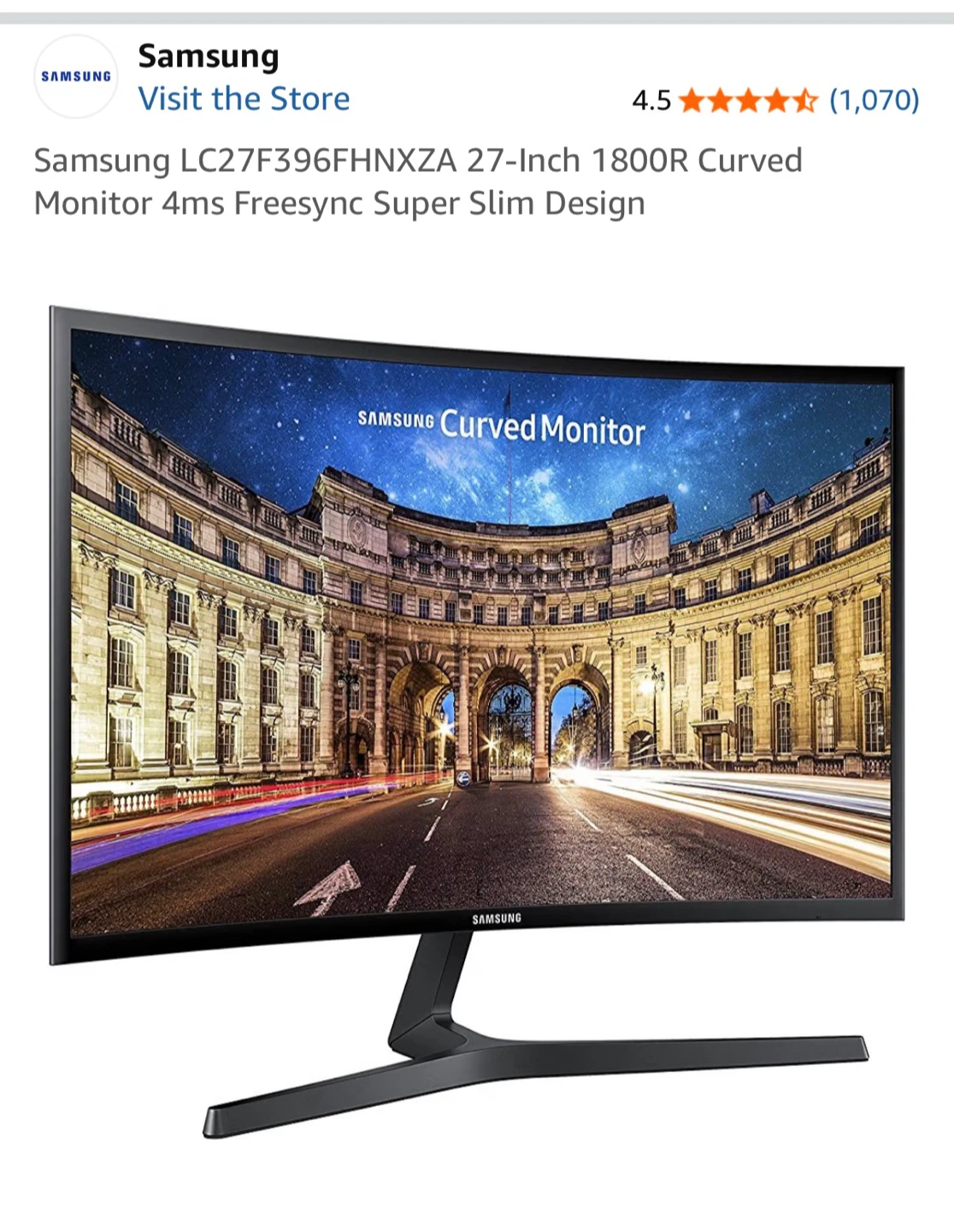 Samsung 27-Inch Curved Monitor LC27F396FHNXZA
