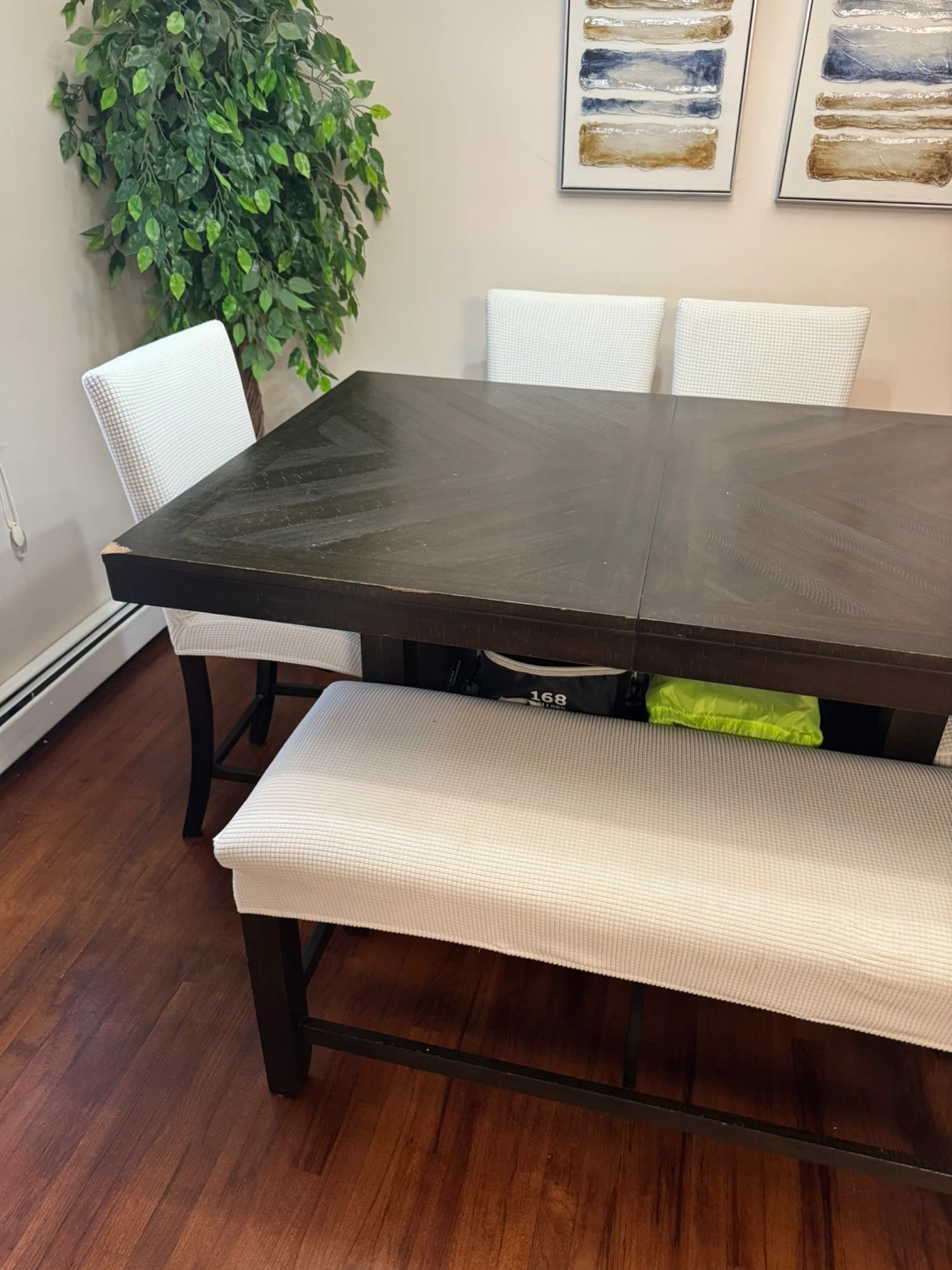Dark Wood Dining Bench with Storage