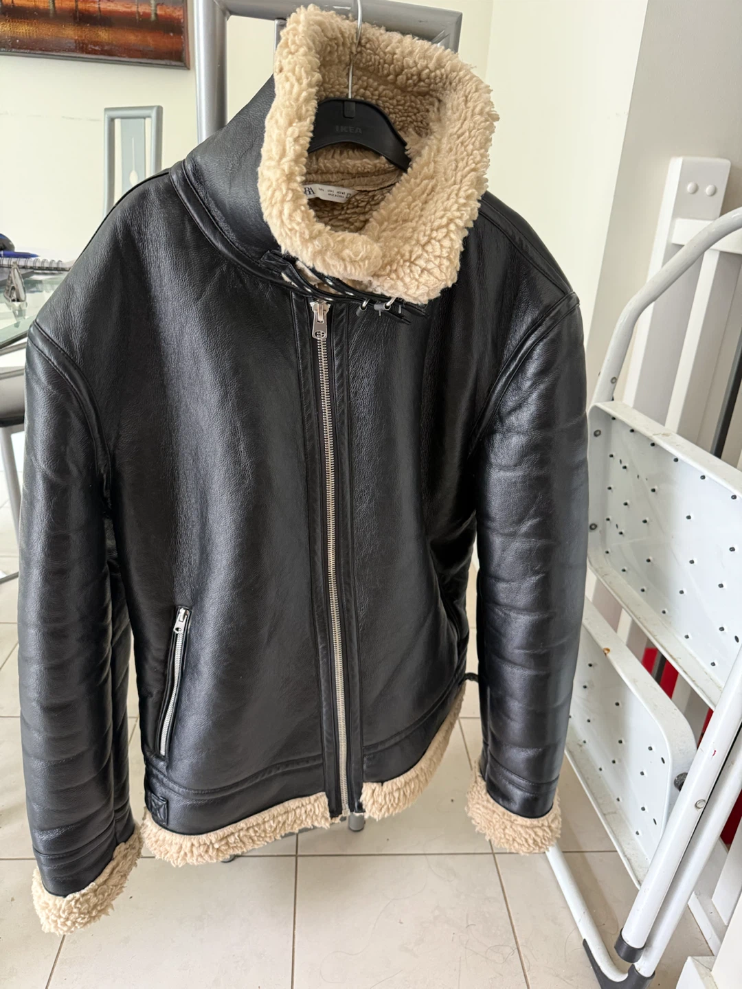 ZARA Leather Shearling Jacket - Large – Excellent Condition