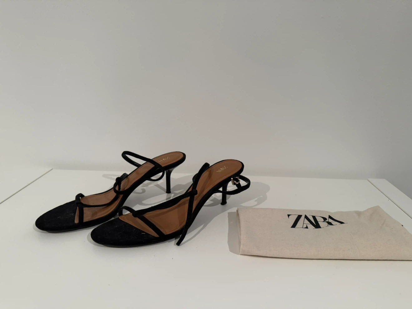 Zara black strappy kitten heels