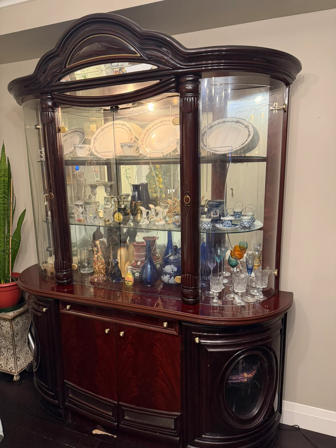 Traditional Dark Wood China Cabinet with Glass Display - photo 2