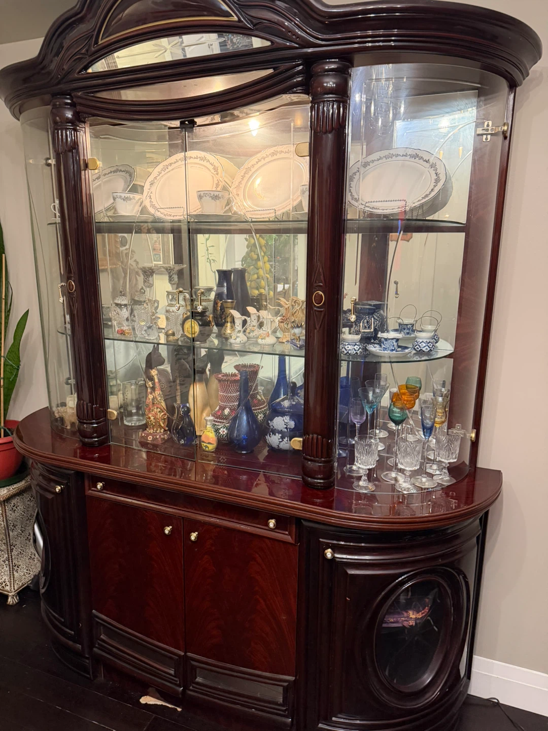 Traditional Dark Wood China Cabinet with Glass Display - photo 3