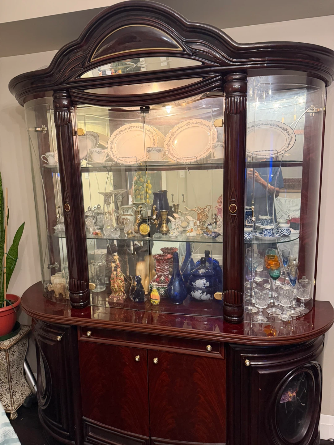 Traditional Dark Wood China Cabinet with Glass Display - photo 4