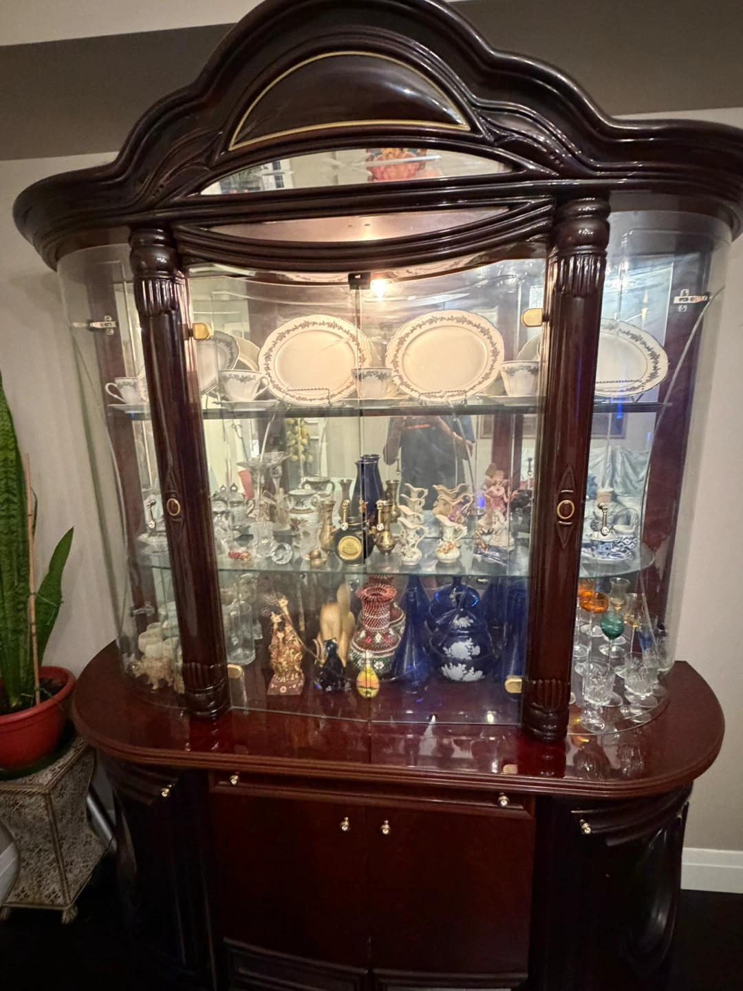 Traditional Dark Wood China Cabinet with Glass Display - photo 5