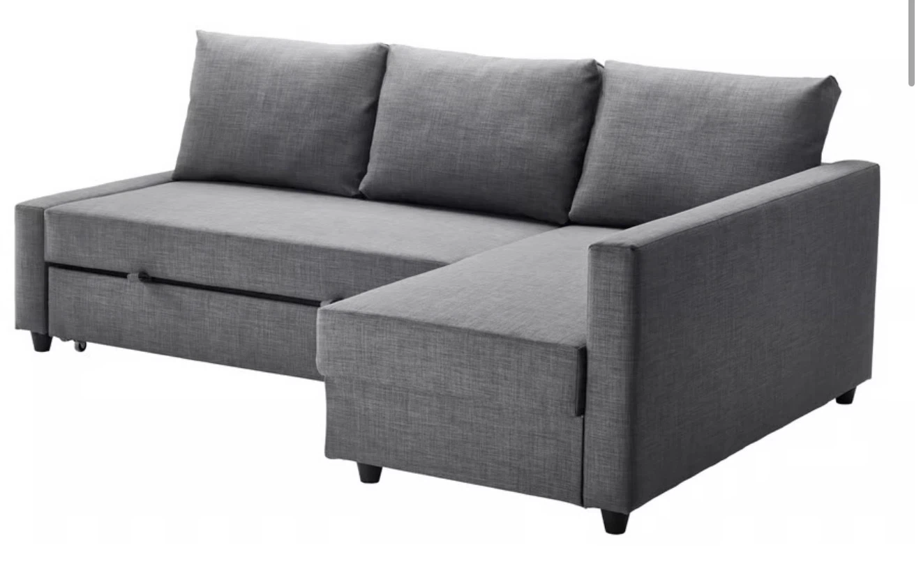 Corner sofa-bed with storage, Skiftebo dark gray