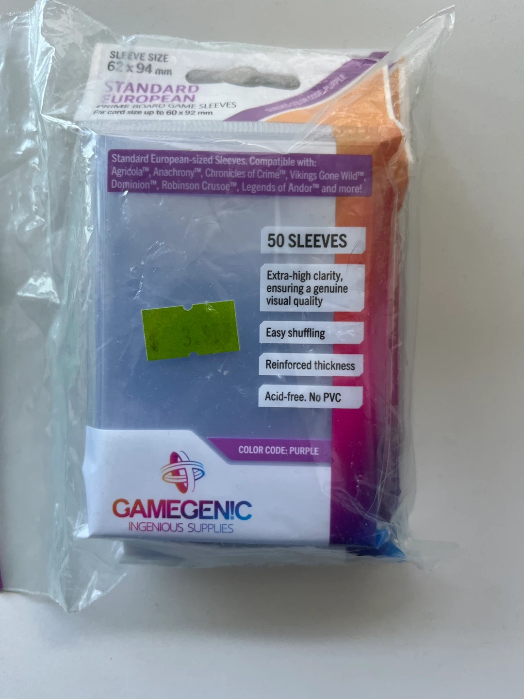 Gamegenic Standard European Board Game 150 Sleeves - Purple