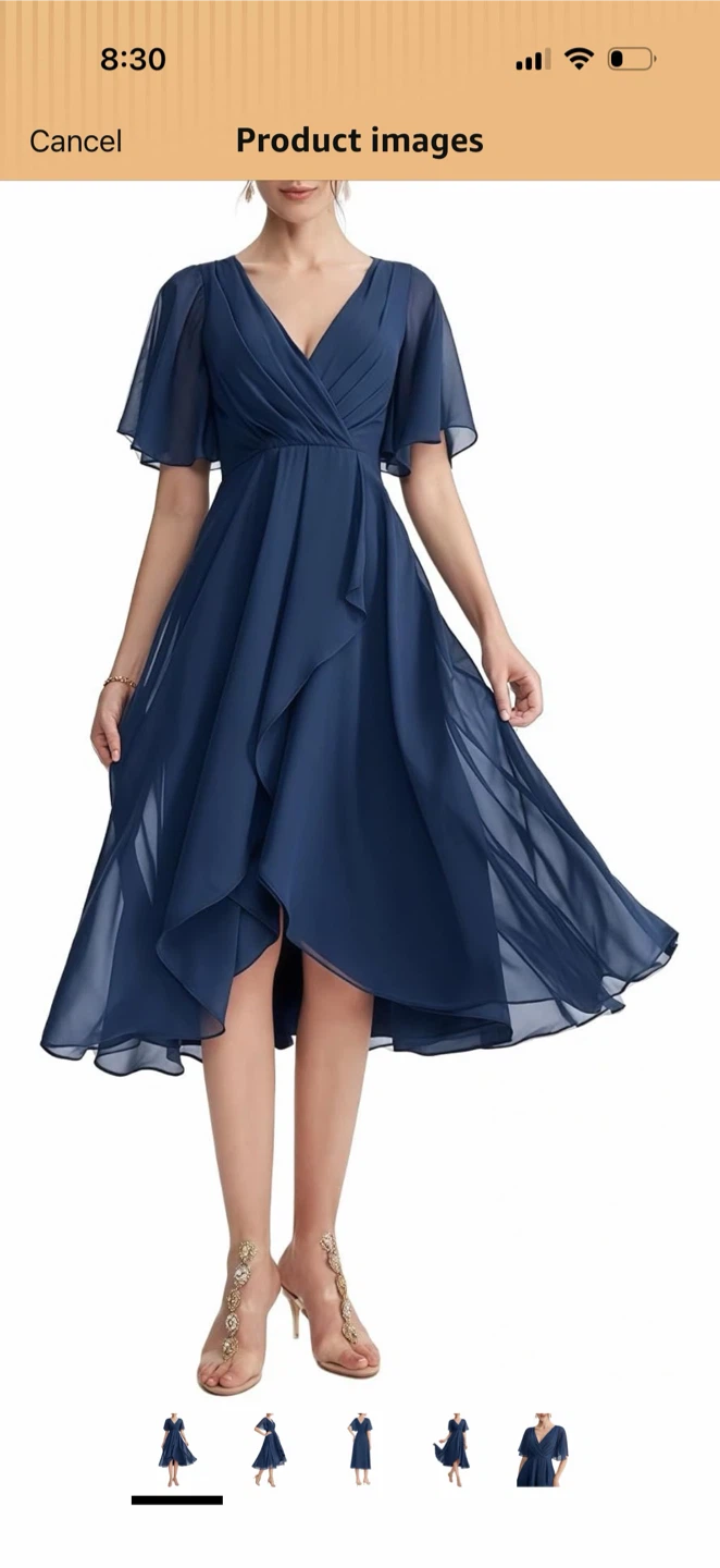 Chiffon Flutter Sleeve V-Neck Midi Dress size large