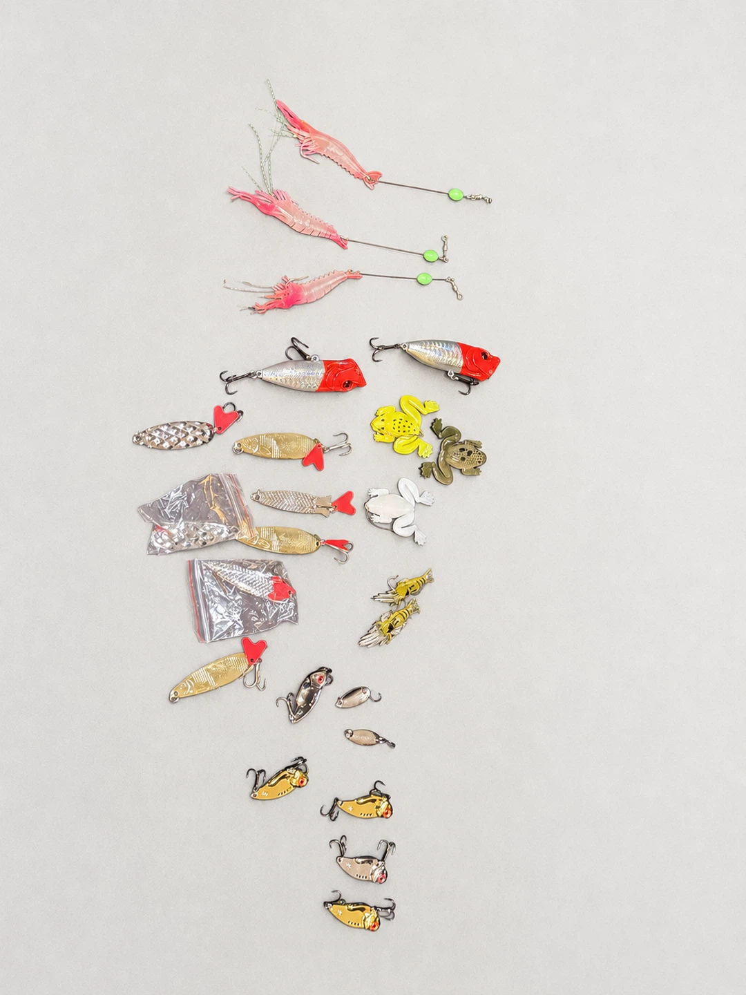 Fishing Lure & Bait Lot – Assorted Spoons, Frogs, Shrimp