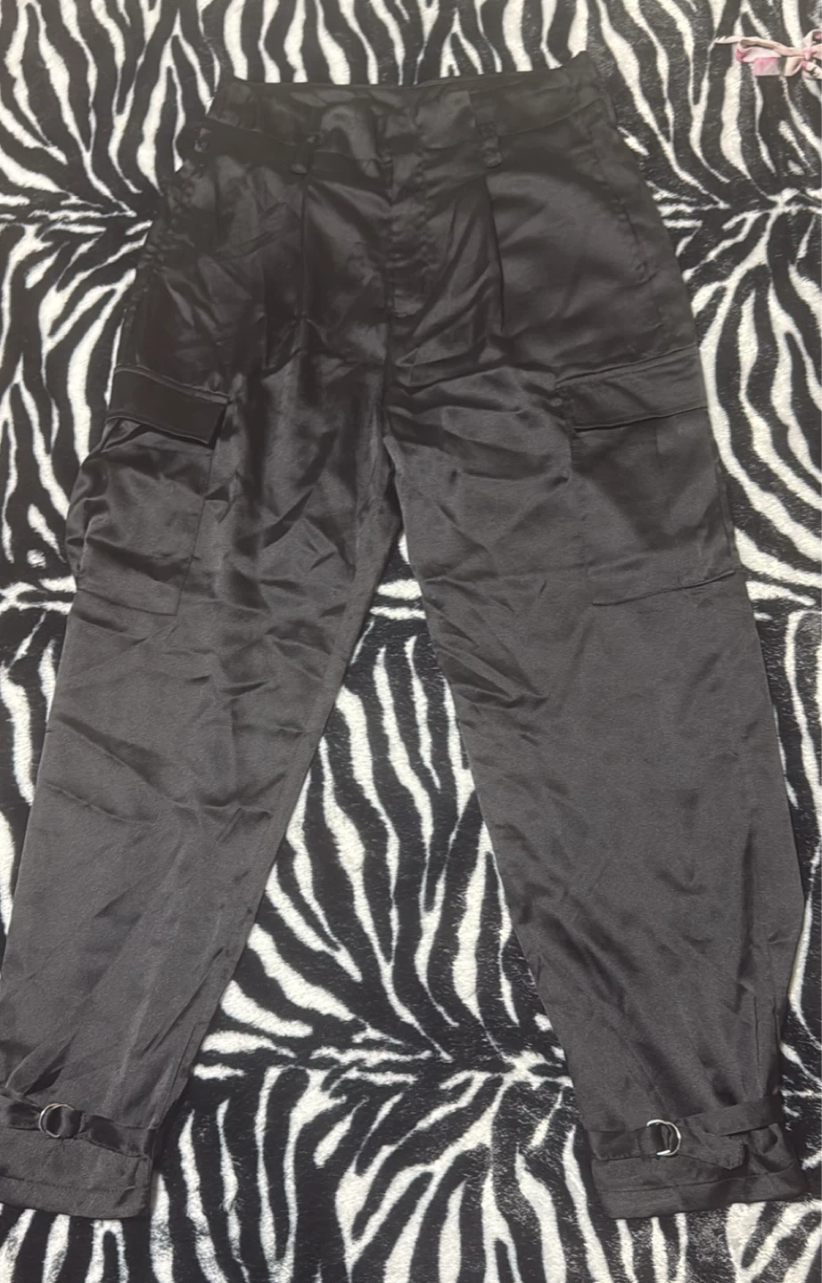 Forever 21 Black Satin Cargo Pants