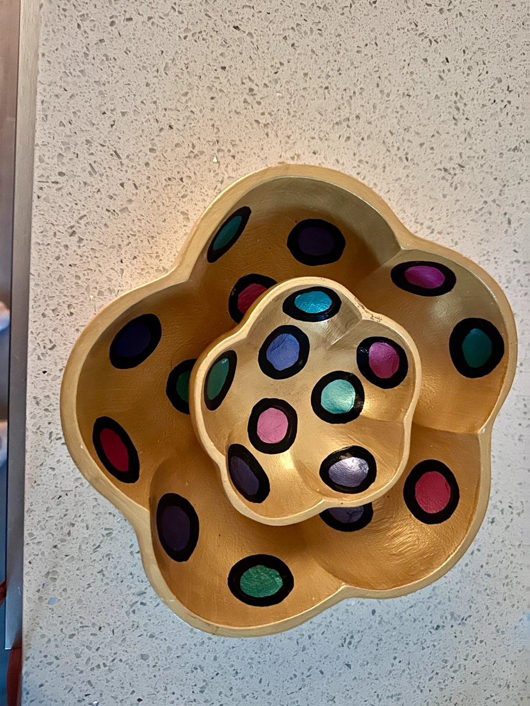 Gold Polka Dot Flower Shaped wooden bowls (Set of 2) - photo 2