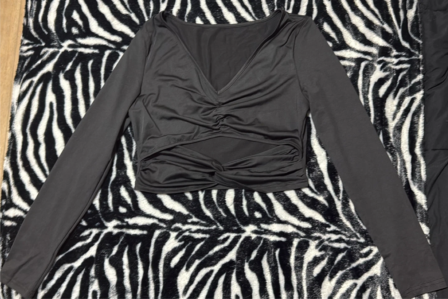 Grey Ruched Cutout Long Sleeve Top