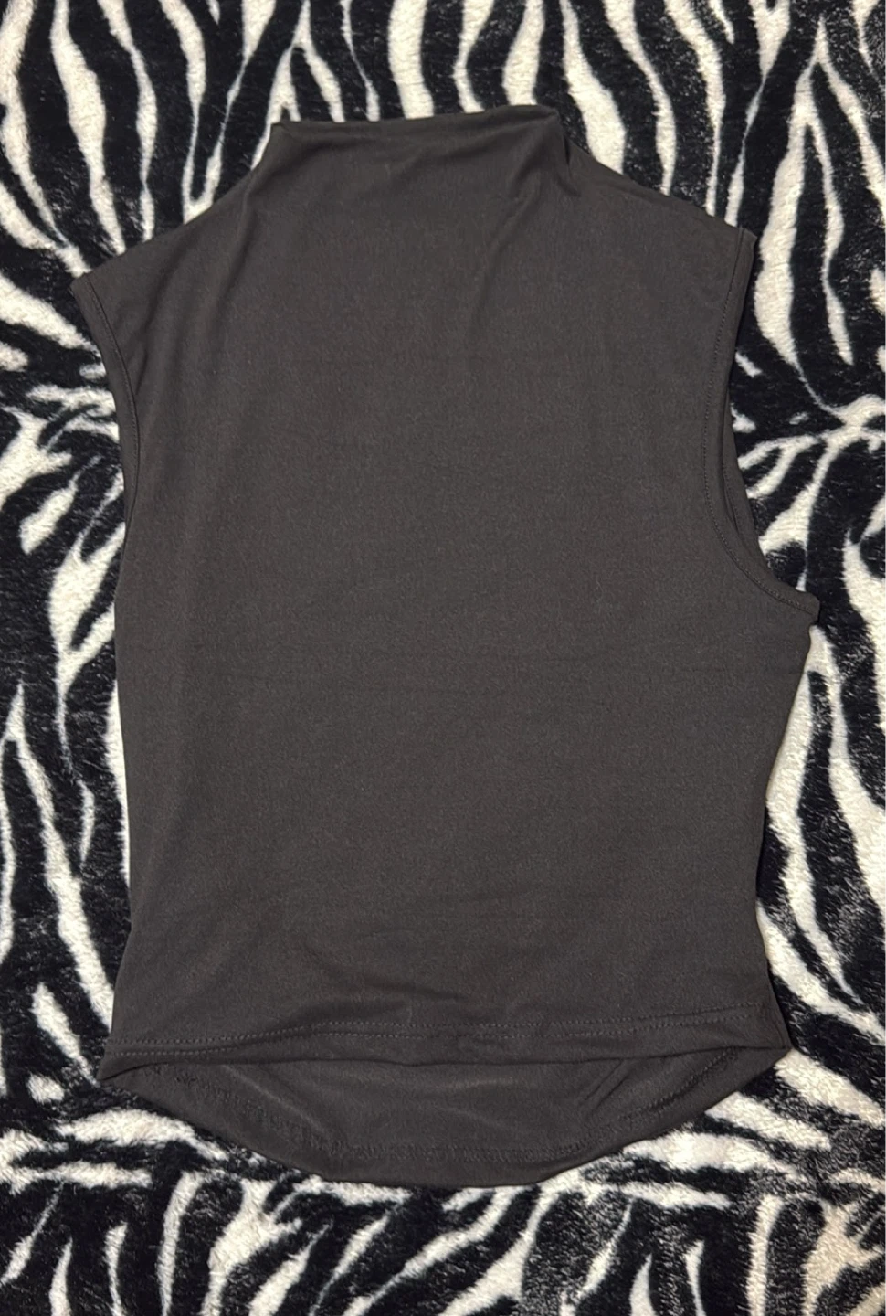 Dark Grey Sleeveless Mock Neck Top