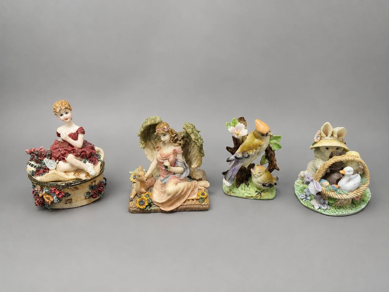 Decorative Figurine Lot – Angel, Birds, Bunny & Victorian Lady