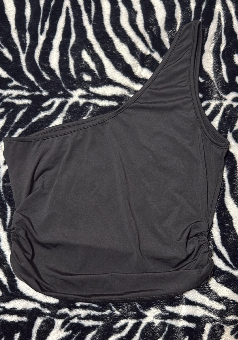 Black One-Shoulder Ruched Crop Top