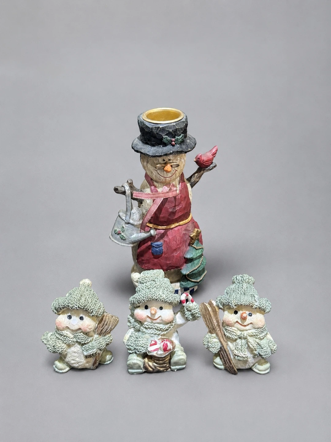 Christmas Snowman Figurine Set – 4 Pieces – Holiday Winter Décor