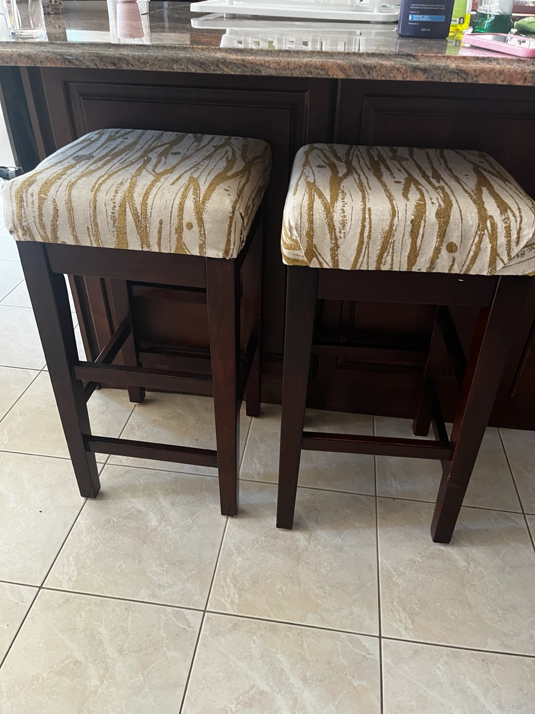 Set of Two Patterned Bar Stools