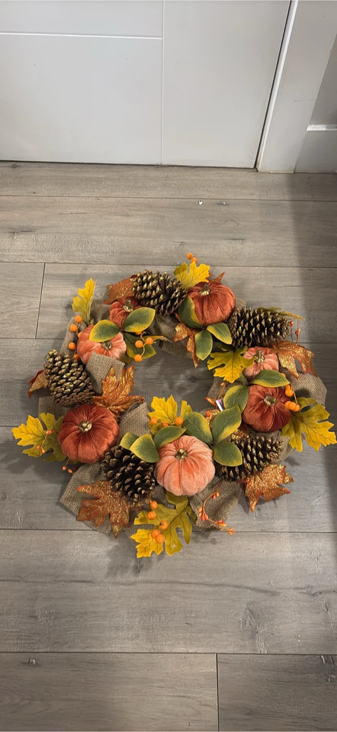 Autumn Fall Pumpkin and Pinecone Wreath