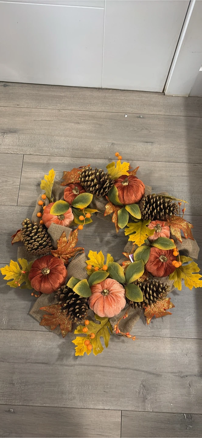 Autumn Fall Pumpkin and Pinecone Wreath - photo 2