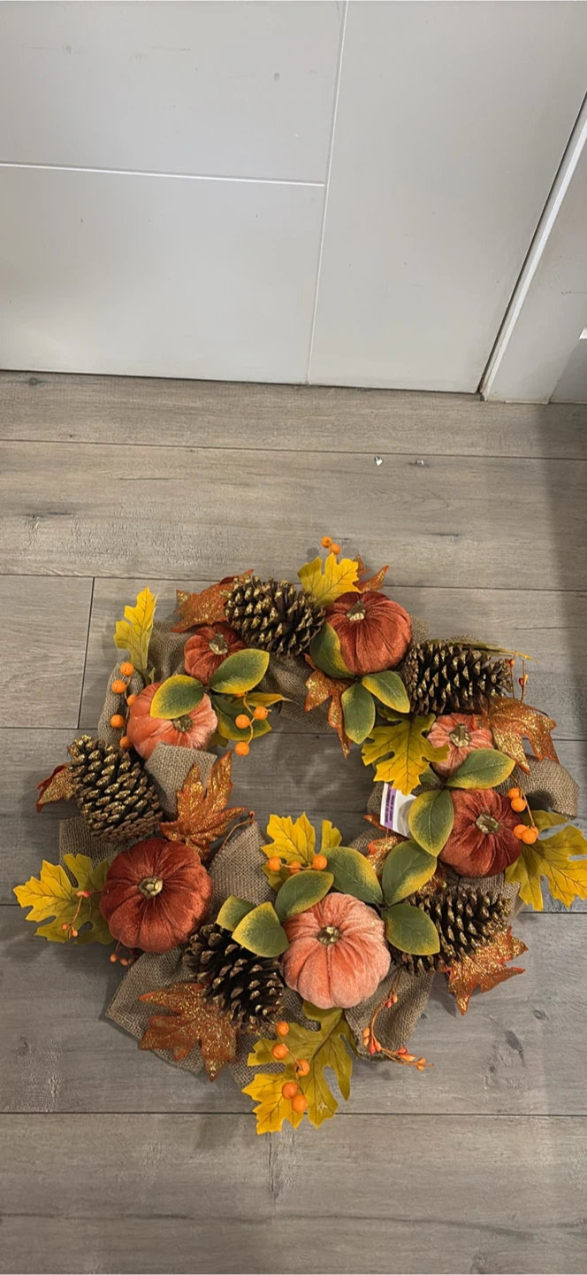 Autumn Fall Pumpkin and Pinecone Wreath - photo 3
