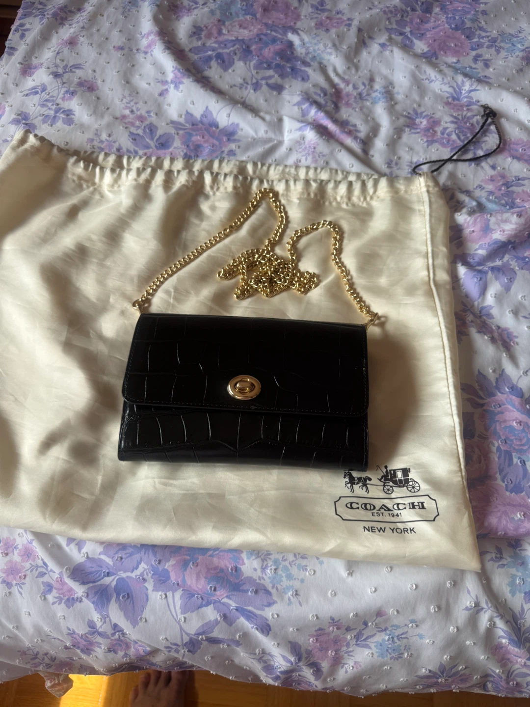 Coach Black Croc-Embossed Chain Crossbody Bag