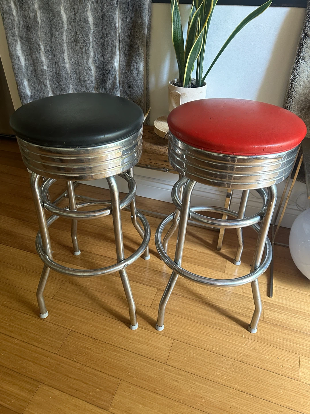 VINTAGE MCM CHROME DINER STOOLS MID CENTURY MODERN BAR HEIGHT - photo 4